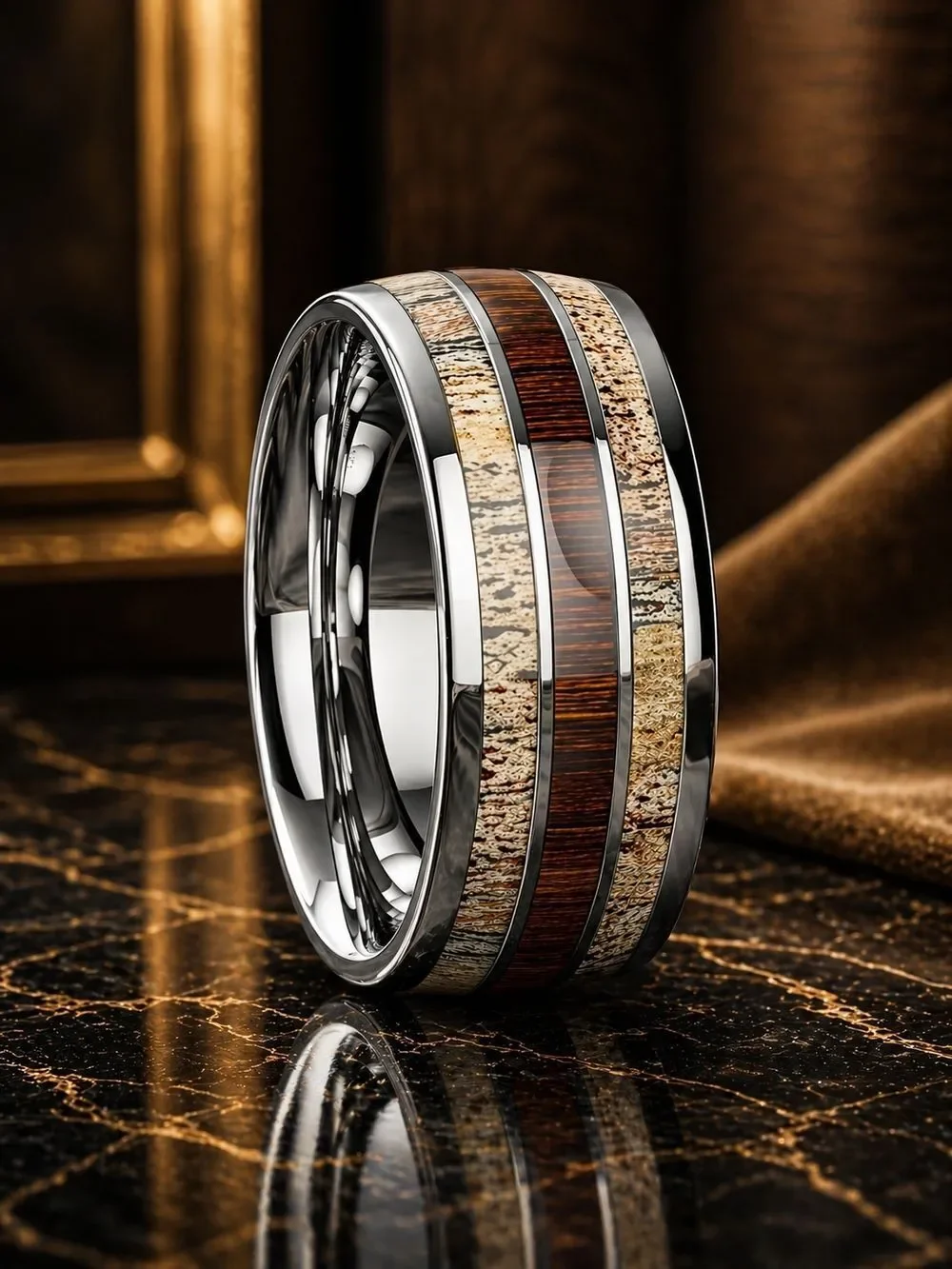 Men's Silver and Wood Inlay Band Ring